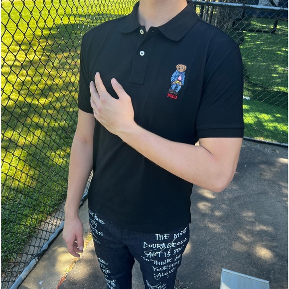 POLO BEAR RALPH LAUREN MEN TENNIS GOLF RUGBY SHIRT BLACK RED TEDDY CHRISTMAS NEW - Picture 16 of 16